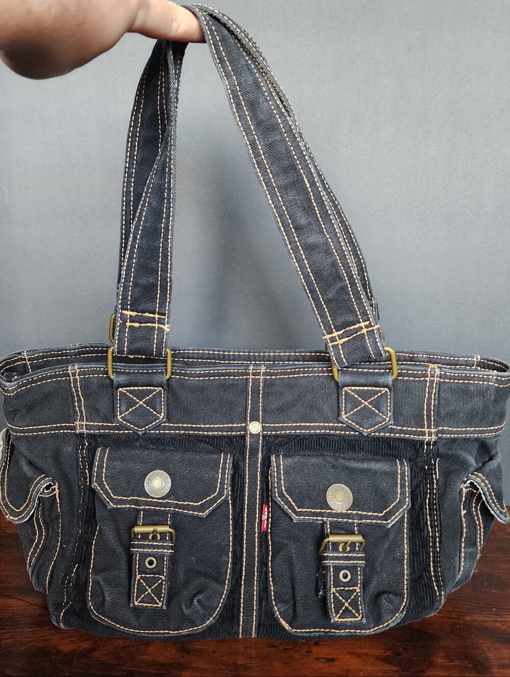 Y2K 2000s Vintage Levi’s Denim Shoulder Bag Purse Floral Lining Multiple Pockets